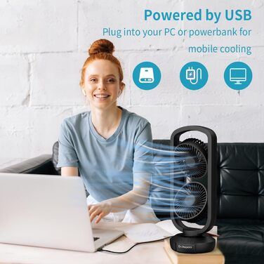 Вентилятор настільний DR.PREPARE 40см з 3 швидкостями, коливання 105°, таймер, чорний