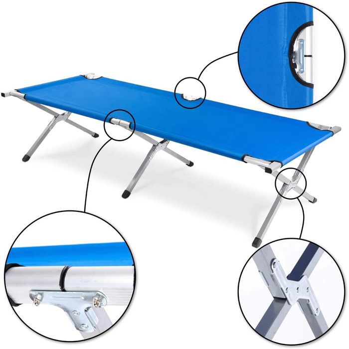GOODS+GADGETS Folding Army Field Bed - Aluminum - Folding Camping Bed & Guest Bed Blue