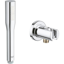 GROHE Vitalio Get - Handbrause 1 Spray Pattern (perfect spray pattern, suitable for flow heaters, double-walled hand shower, Anti-limescale system), silver, 27458000 (Vitalio Get Bundle with wall connector, round)