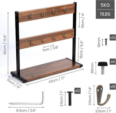 BELLE VOUS Wooden Mug Tree - Vintage Coffee Bar - Mug Holder with 16 Hooks - Mug Shelf - Pretzel Stand Wood - Kitchen Organization - Mug Stand - Cup Holder - Coffee Bar