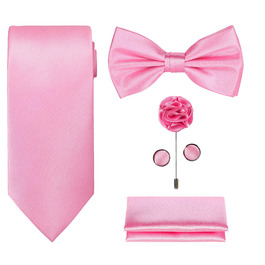 Набір краваток Tie G U Style (5 шт.) у подарунковій коробці: однотонні краватки, сатинова метелик, кишеньковий хустинка, реверс, краваткові застібки (рожевий)