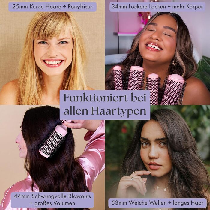 Набір біо-круглих щіток для волосся Lily England | Екологічний набір для сушіння феном | Рожевий колір