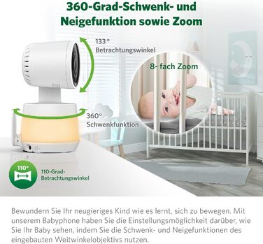 Відеоняня LeapFrog LF2513 без Wi-Fi з IPS екраном 2.8 дюйма, поворотна, з нічним баченням, датчиком температури, радіусом дії 300 метрів та тривалістю роботи батареї 12 годин