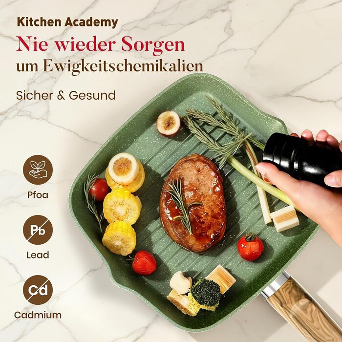 Набір гранітних каструль та сковорідок Kitchen Academy для індукційних плит, 30 предметів, зелений