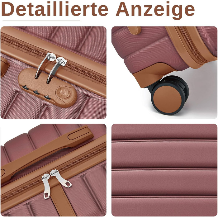 Чемодан KONO 3-в-1: ABS+PC, з коліщатками та кодовим замком (55см, ручна поклажа), червоно-коричневий