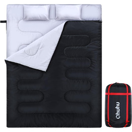Спальний мішок Ohuhu на 2 особи, 220x150 см, для кемпінгу, подорожей, сімейного відпочинку та фестивалів (чорний, 3.5 кг)