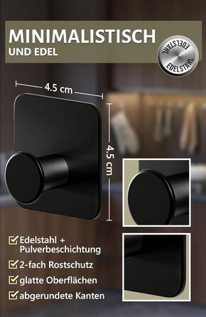 Набір гачків для рушників 4smile - 5 шт. без свердління, чорний колір, для ванної кімнати, самоклеючі, extra-strong, з 3M-клейкими панелями