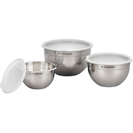 Le Creuset набір із 3 мисок для змішування з нержавіючої сталі з кришками