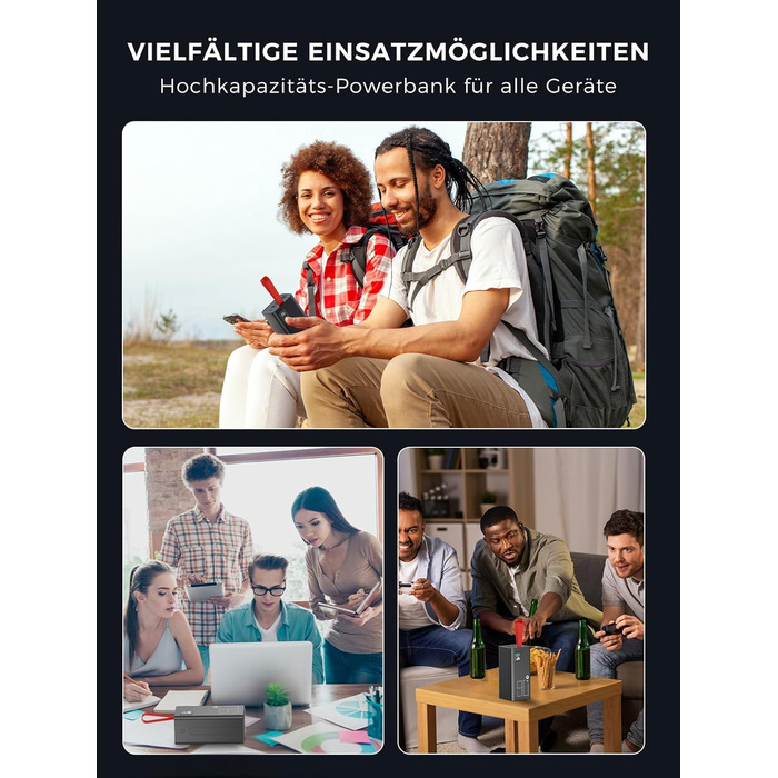 Пауербанк Upgrade 70000 мАг з LED дисплеєм, швидка зарядка 30W PD, 5 виходів USB, 2 входи USB-C, портативний зарядний пристрій для iPhone, кемпінгу