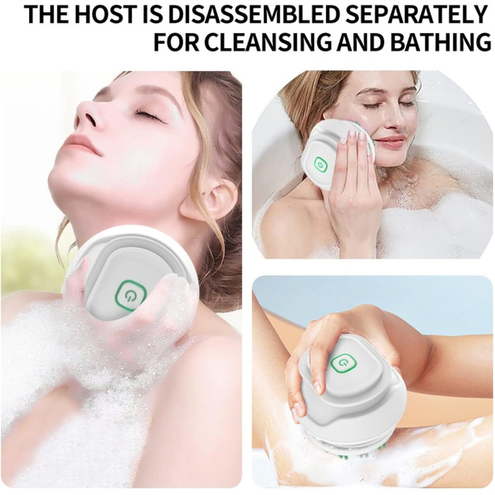 Electric Duschbürste (Shower Brush), Electric Back Brush with Long Handle, Back Brush Shower Massage Brush with 6 Cleaning Heads, Bath Brush for Spa Shower Peeling Massage Brush (Pink)