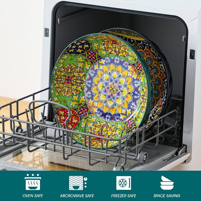 Набір тарілок Vancasso 4 шт. для супу та салату, керамічні, 2340 мл, темно-синій та зелений, придатні для миття в посудомийній машині та мікрохвильовці