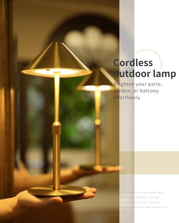 Нічник бездротовий акумуляторний Wiederaufladbare для вітальні, спальні, їдальні - Gold (латунь) з лампочкою, димуванням, сенсорним керуванням, 3-в-1