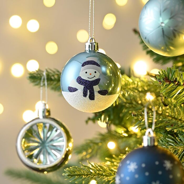 Набір ялинкових прикрас Valery Madelyn, 16 шт, 6 см, червоно-зелено-золота тема (блакитна), з подарунковою упаковкою