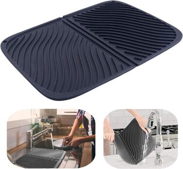 Силиконова підставка для сушіння посуду IYYI (LSD-Black) - велика, термостійка, швидковисихаюча, 23.5 x 15.2''