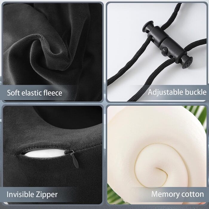Подушка для шиї Memory Foam | Подушка для подорожей в літаку з 95% світлозахистом, регульована підтримка шиї, Travel Pillow для подорожей, офісу та сну на боці (Чорний)