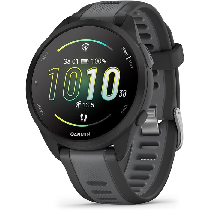 Garmin Forerunner 165 (43 мм) - Розумний годинник для бігу, AMOLED, 11 днів роботи, 25+ спортивних функцій, рекомендації тренувань, здоров'я, чорний