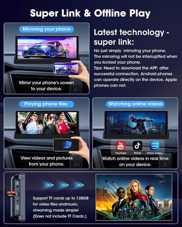 Автомобільний дисплей 10,26'' CarPlay/Android Auto з сенсорним екраном, підставкою, камерою заднього виду, GPS-навігацією, підтримкою Siri/Google для авто 2025, Buddy Display
