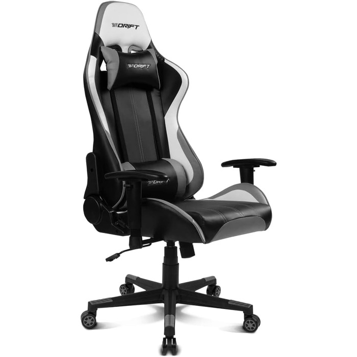 Ігрове крісло DRIFT DR175GRAY, професійне, екошкіра, 2D підлокітники, клас 4, поворотне, чорне/сіре