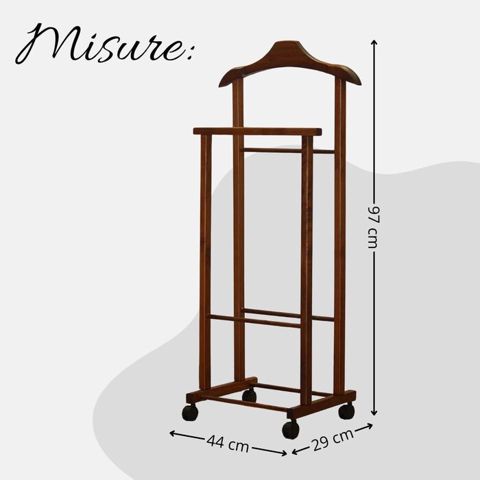 Tomaino - Valet's Bedroom in Wood - Clothes Rack with Wheels Ambrogio - Modern Valet for Clothing and Accessories (Walnut)