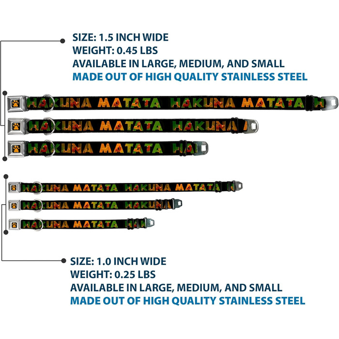 Нашийник для собак з кріпленням для автопасажа Lion King Hakuna Matata, чорний, 15-26 дюймів, ширина 2.5 см