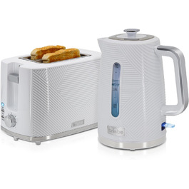 Набір для сніданку Briebe Elegance: тостер на 2 підсмажування, 7 рівнів підсмажування + чайник 1,7 л, 2200 Вт, BPA-free, сучасний дизайн (білий)
