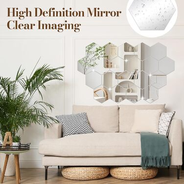 24 шт. Дзеркальні наліпки-плитки, шестикутні, самоклеючі. Дзеркало для стін, акрилове, з клеєм. Фольга-дзеркало, акрил, шестикутник для декору стін вітальні, спальні, ванної кімнати