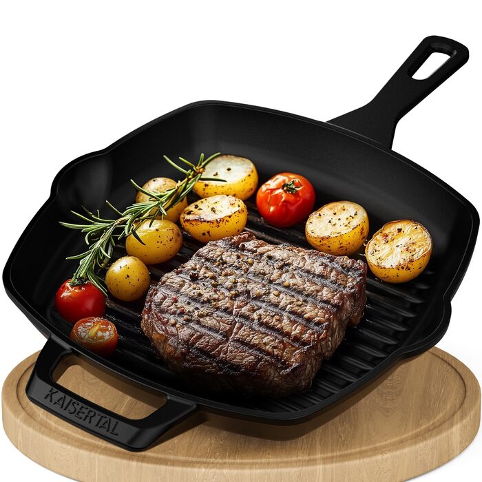 Чавунна гриль-сковорода KAISERTAL 27 см для індукції, газу та духовки з ручкою (емальована)
