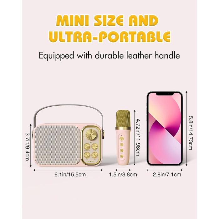 Караоке машина з 2 мікрофонами, портативна Bluetooth колонка для дітей та дорослих, 7 голосових ефектів, ідеально для вечірок та днів народження, рожева