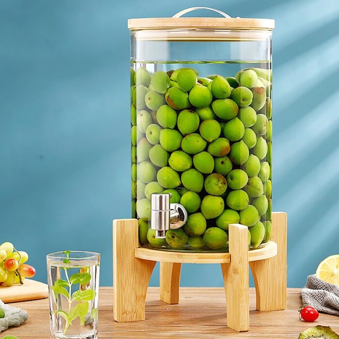 SBCGFY Drink Dispenser made of Glass, Drink Dispenser with Stainless Steel Tap, 1.5L/2.5L/5L/7.5L/10L Ice Drink Dispenser, Glass Drink Dispenser with Stand for BBQ Pic (7.5L)