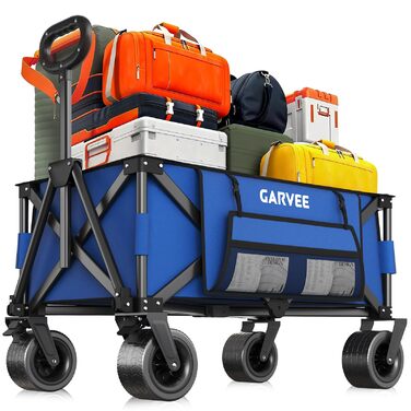 Універсальний складаний візок-тележка GarveeLife XXL 200L (синій) до 200 кг: для пляжу, кемпінгу, саду з гальмами та позашляховими колесами 20 см