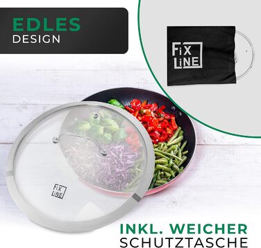 FIXLINE® Сковорода Black Forest 28 см - антиадгезійне покриття без PTFE - для всіх типів плит (в т.ч. індукційних) - придатна для духовки до 230°C - легке миття - ідеальна ідея для подарунка (кришка, 28 см)