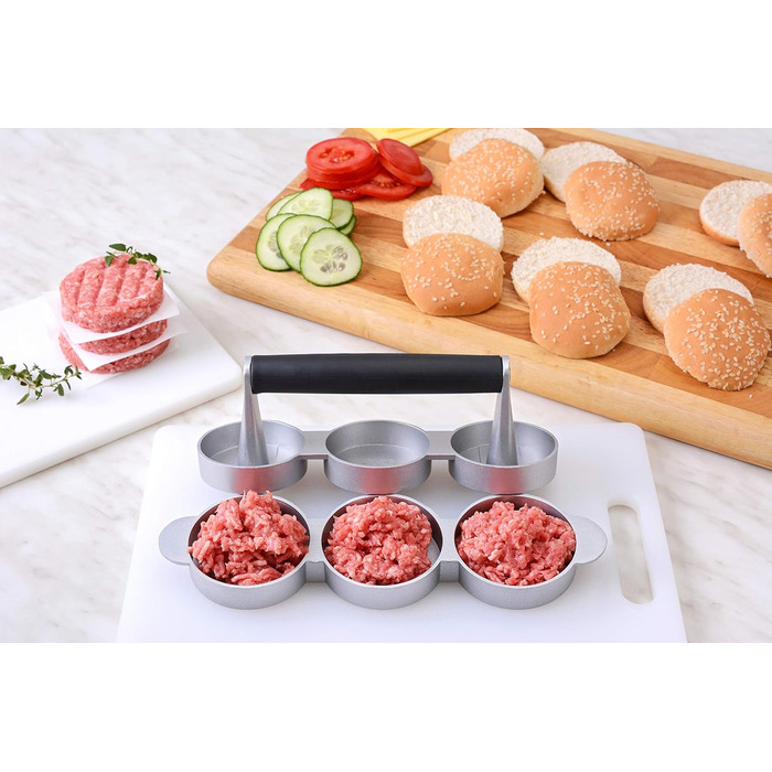 Пресс для бургерів Gräwe з 50 аркушами пергаментного паперу: набір для приготування смачних гамбургерів, паті, BBQ (3 міні-преси з антипригарним покриттям)