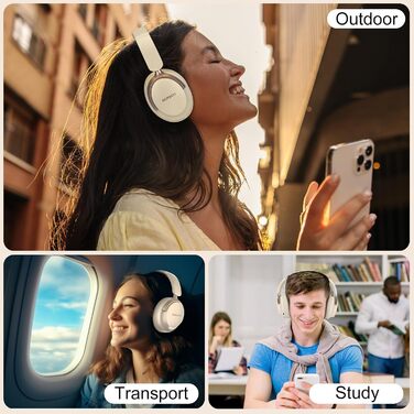 RORSOU B8 Бездротові навушники Over-Ear Bluetooth з мікрофоном, 6 режимів EQ, 50 годин роботи, глибокий бас, Hi-Fi стерео, для iPad/Tablet/PC (Бежево-Білий)