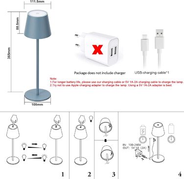 LED-лампа Klighten: 2 шт. акумуляторні настільні лампи з димуванням, USB-C, IP54, для дому та вулиці (блакитні)