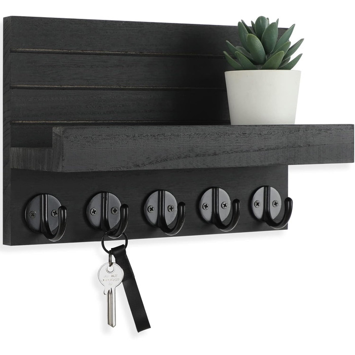 Lwenki Wall Key Holder, Decorative Key and Mail Holder with Shelf has large key hooks for bags, coats – PaulowniaWood Key Hanger with Mounting Accessories (9.7