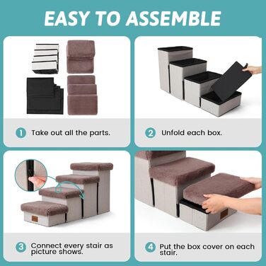 Pet Stairs for Small Dogs with Storage, Dog Stairs Foldable for Bed Couch, Dog Stairs Dog Ramp with Non-Slip Bottom, Leak-Proof, Up To 80kg, 33x8x5cm, Steps, (Brown, 5, 33x101x54cm)