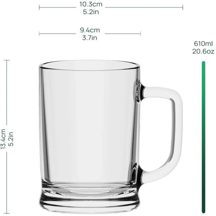 TREND FOR HOME Beer Stein Set of 6, 0.5 Liter with Comfortable Handle, Glass Mug 0.5 Liter Beer Glass, Beer Stein, Beer Glasses 0.5 Beer Mug, Beer Maßkrug Glass Beer Steins Maßkrug Transparent | Ulf