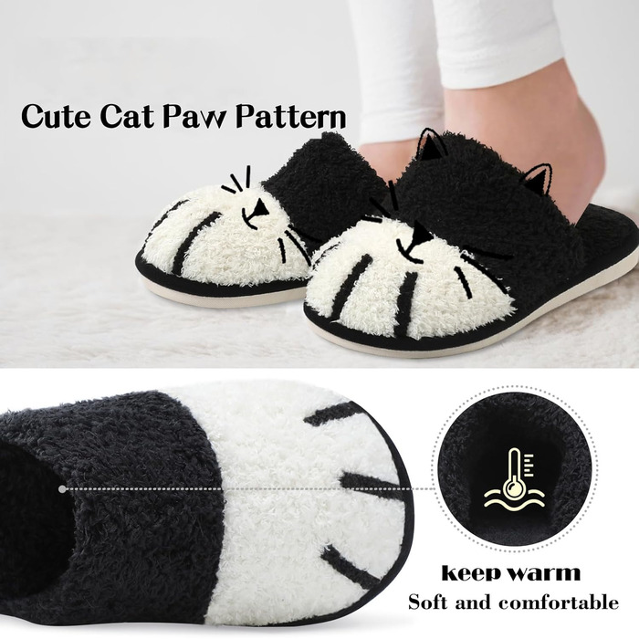 Чорні домашні тапочки MAXTOP з м'якого плюшу у вигляді кігтика кота з пам'ятівою піною, жіночі, 38/39 EU