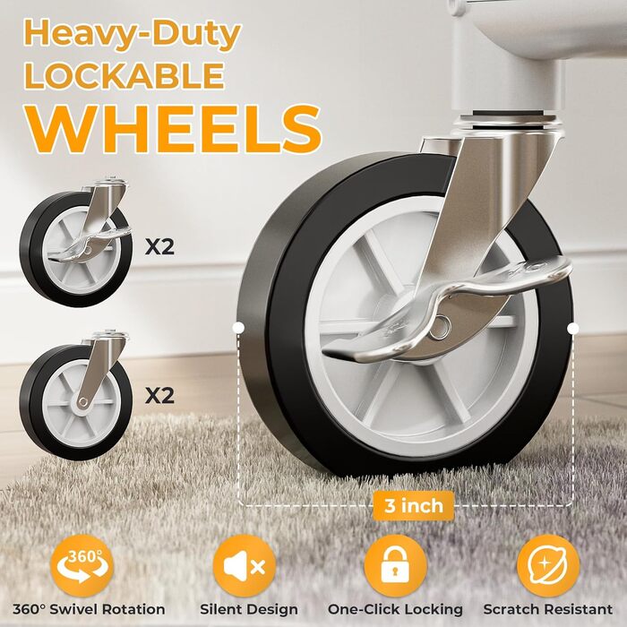 Вішалка для одягу Bomclap, міцна, на колесах, розсувна, з 3 перекладинами, 8 гачків та полицею, до 160 кг, біла