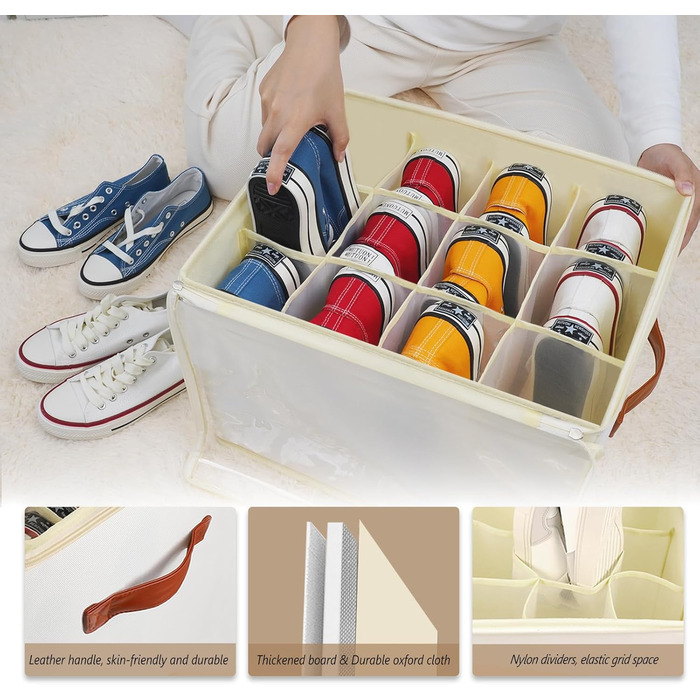 Patinao 2 Pack Shoe Storage Shoe Organizer Shoe Cabinet - 24 Cell Shoe Boxes Stackable Shoe Shelf Space-Saving Shoe Organizer for Closet Shoe Rack Shoe Storage Shoe Storage