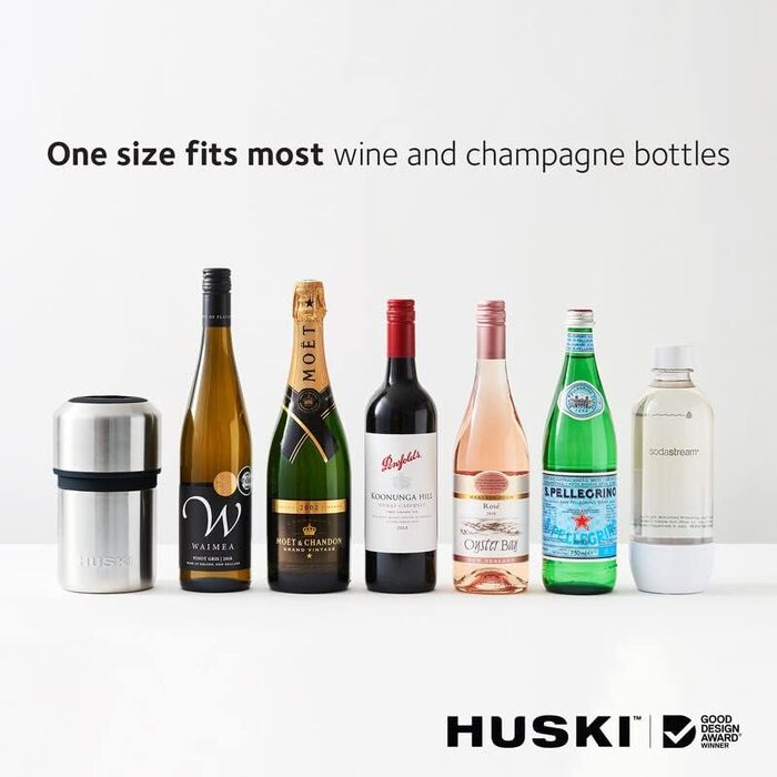 Huski Wine Cooler | Award-Winning Design Without Ice | Keeps Wine Cold Up to 6 Hours | Wine Accessory | Next-Generation Ice Bucket | Fits Some Champagne Bottles (Stainless Steel)