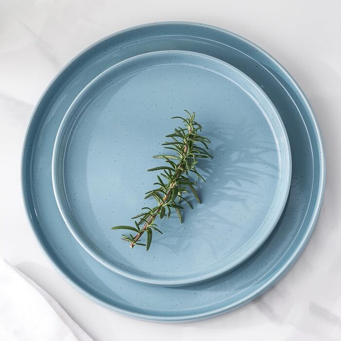 Набір посуду GBHOME для 4 осіб, 12 предметів: тарілки, миски, чашки з глазурованим дном, стійкий до подряпин та сколів, підходить для миття в посудомийній машині та використання в мікрохвильовій печі, блакитний колір