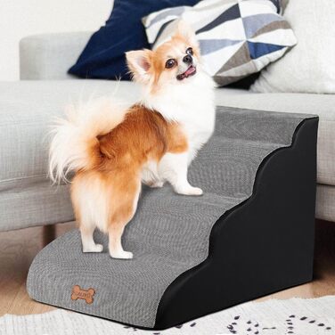 Сходинки для собак Caliyo, 4 сходинки, сірі. Сходи для собак та котів, 40 см, з миючим чохлом та неслизьким дном. Підходять для ліжка, дивану та авто (60×40×40 см)