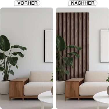 Акустична настінна панель з натурального шпона Темний дуб, 240x60x1.8 см (1.44 м²), дерев'яна панель для шумоізоляції вітальні, офісу та домашньої студії