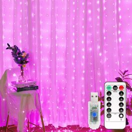 Ланцюжок LED-ліхтарів Yizhet 3x3м, 300 LED, тепле біле світло, IP65, 8 режимів, для декору вечірки, шлюбу, Різдва, тераси (рожевий)