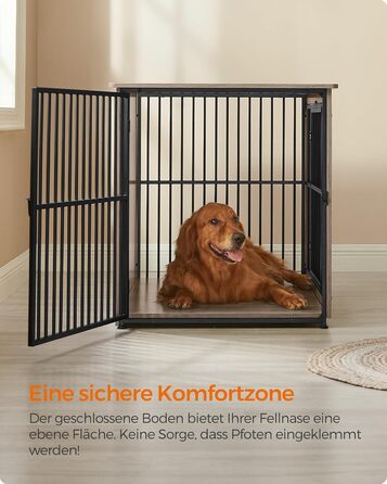 Клітка для собак Feandrea XL, меблева, з журнальним столиком, для собак до 37 кг, міцна, закритий дно, 2 двері, сірий меланж (110 x 76 x 82 см)