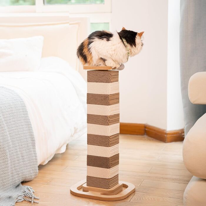 Кігтеточка для котів CheerPals з 4-стороннім обертанням, 5-ярусна з гофрокартону, 62 см, захист дивану