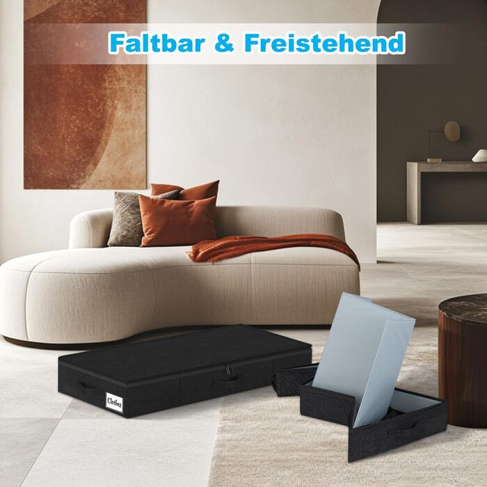 Коробки для зберігання під ліжко з кришкою, 12 см, 2 шт., складні, для одягу та ковдр, чорні