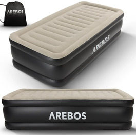 Надувний матрац Arebos | Самостійно надувний матрац 203 × 95 × 51 см для 1 особи | Гостьовий матрац з електричним насосом | Надувний матрац з сумкою для транспортування для кемпінгу/вдома | Сірий/Антрацит