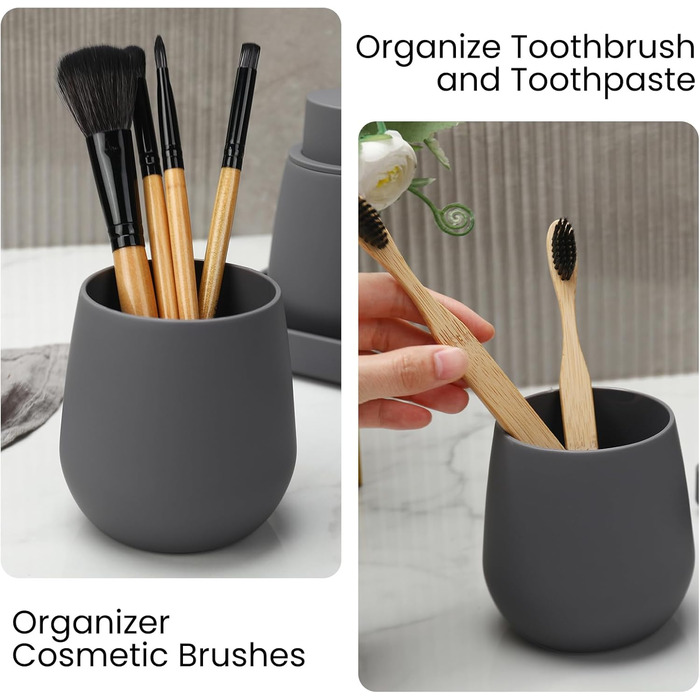 Сучасний набір для ванної кімнати AJEUNGAIN сірого кольору: мильниця, стакан для зубної пасти, піднос. 3 предмети.